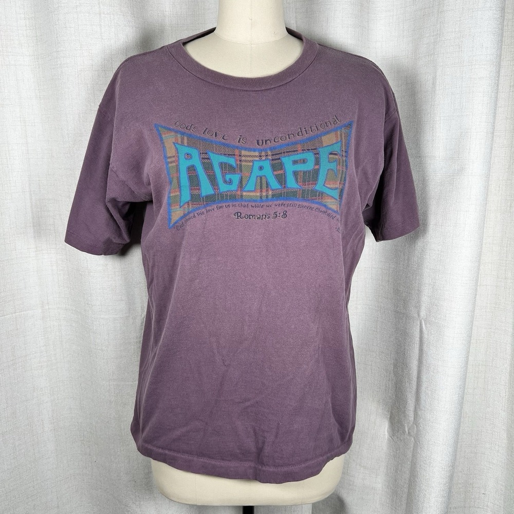 Vintage Jesus T Shirt Men Large‎ Purple Single Stitch Romans Faith Bible God 90s